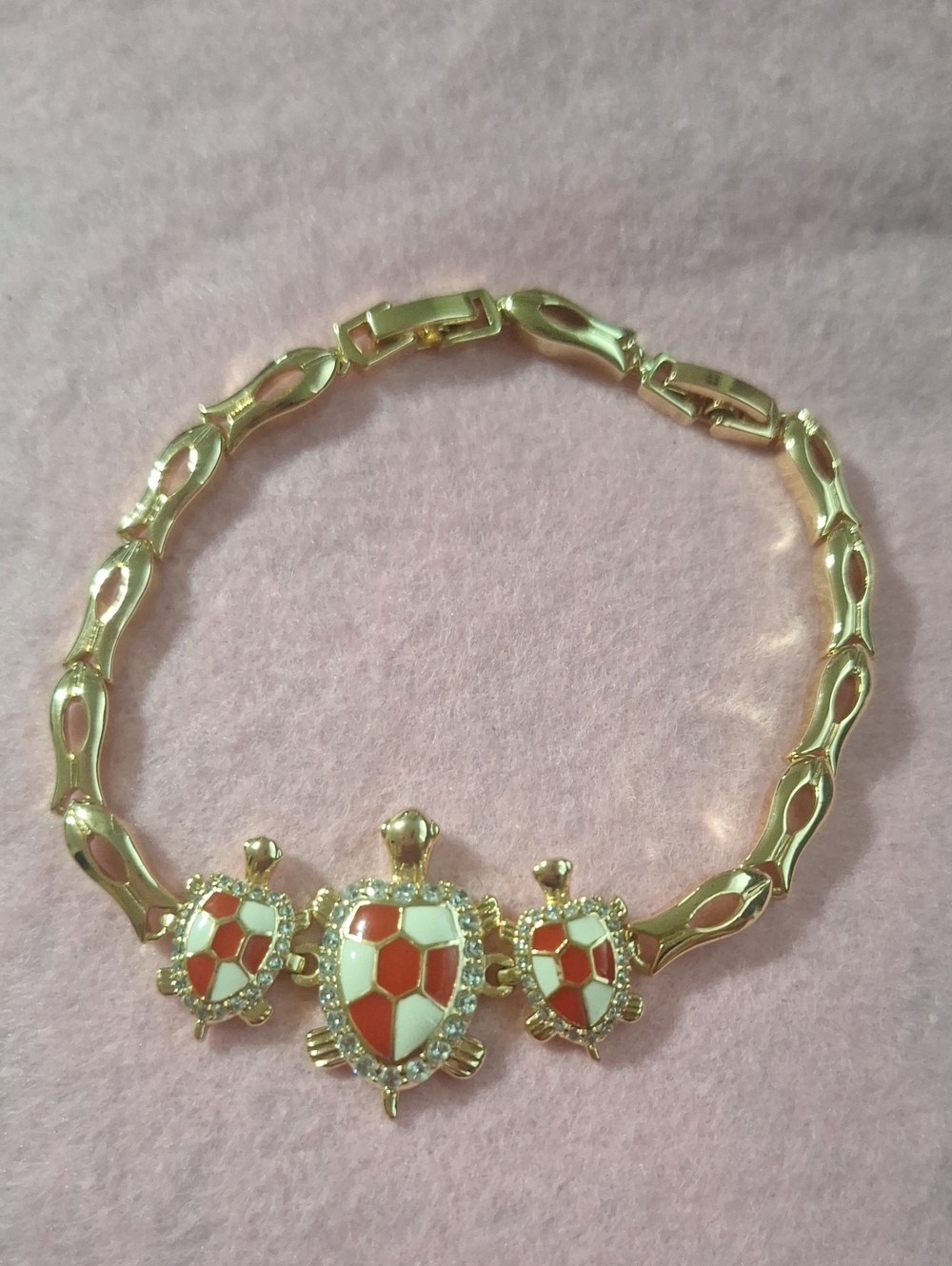 Gold-Tone Turtle Link Bracelet with Red and White Enamel